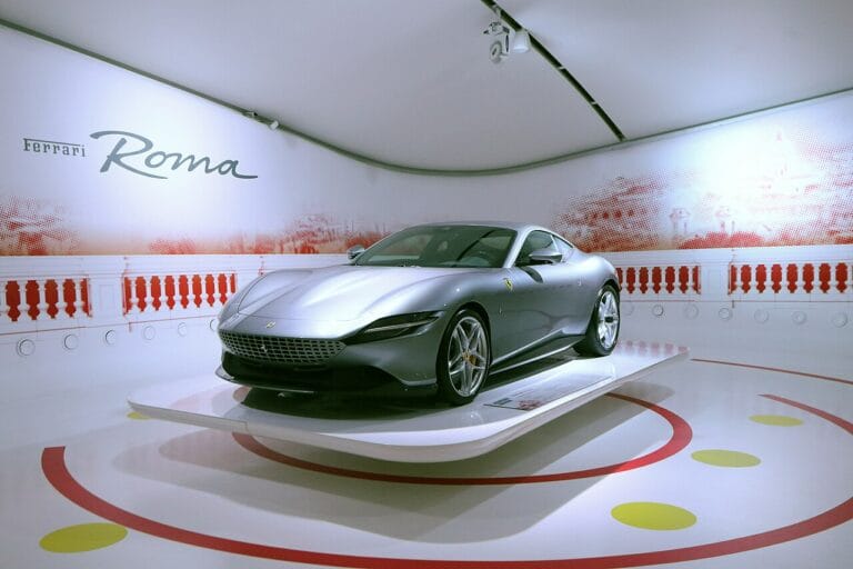 Ferrari Roma luxury grand tourer — exquisite Italian automotive craftsmanship available for purchase with Bitcoin through crypto-accepting dealerships